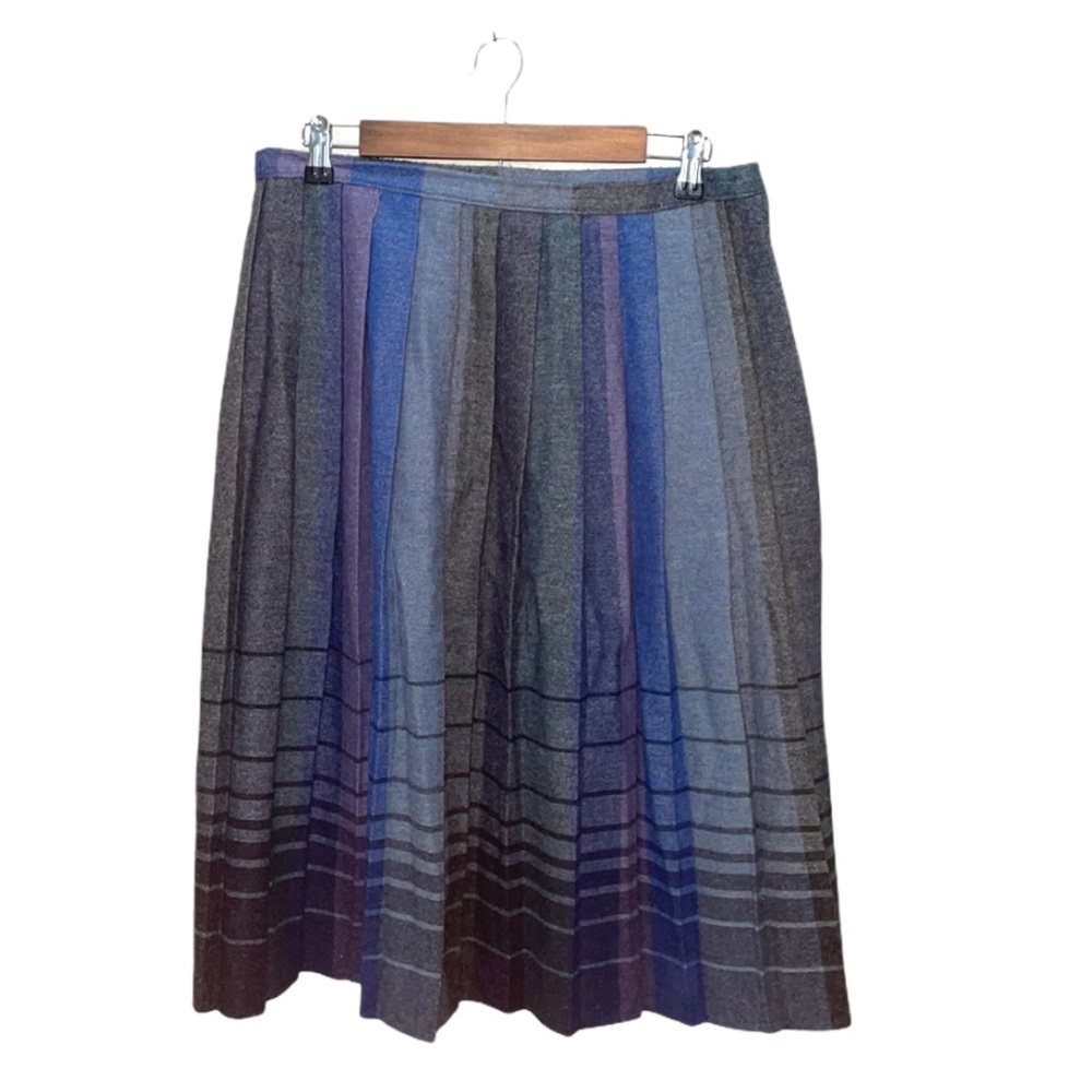 Vintage Bryn Mawr Skirt Blue Purple Pleated Midi School Girl Dark Academia Large